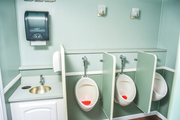 25’ Satellite Luxury Restroom Trailer 5+5 interior with urinals