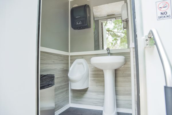 Climate Controlled Comforts of Home 2-Stall Restroom Trailer with urinal and sink
